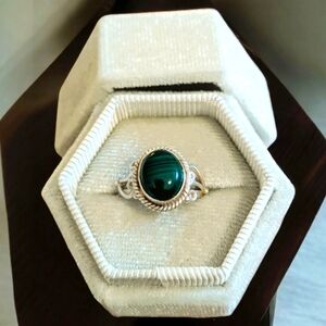 Polished Genuine Malachite Stone In Filigree .925 Sterling Silver Ring